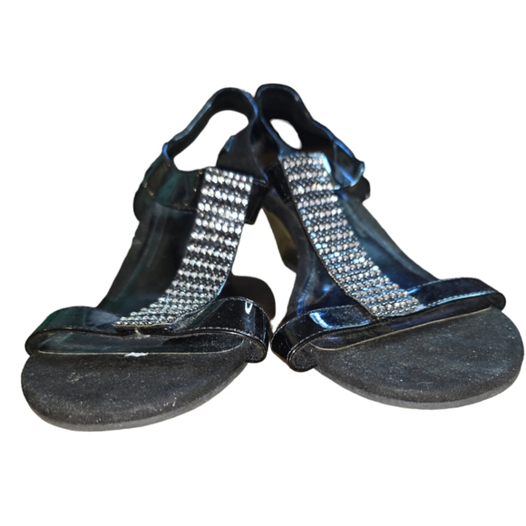 Women's Comfort Plus by Predictions Black Embellished Wedge Sandals SZ 10 WIDE - Picture 3 of 5